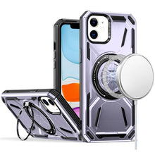 For iPhone 11 6.1 in. Case Magnetic Circle Metal Rotating Stand + Tempered Glass