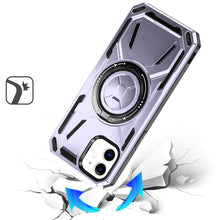 For iPhone 11 6.1 in. Case Magnetic Circle Metal Rotating Stand + Tempered Glass