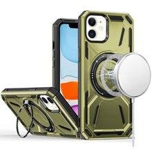 For iPhone 11 6.1 in. Case Magnetic Circle Metal Rotating Stand + Tempered Glass