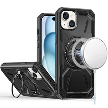 For iPhone 15 Case Magnetic Circle Metal Stand Shockproof + 2 Tempered Glass