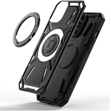 For iPhone 15 Case Magnetic Circle Metal Stand Shockproof + 2 Tempered Glass