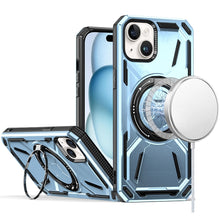 For iPhone 15 Case Magnetic Circle Metal Stand Shockproof + 2 Tempered Glass