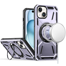 For iPhone 15 Case Magnetic Circle Metal Stand Shockproof + 2 Tempered Glass