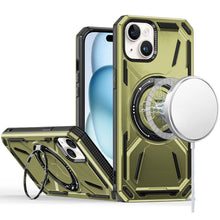 For iPhone 15 Case Magnetic Circle Metal Stand Shockproof + 2 Tempered Glass