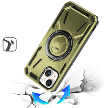 For iPhone 15 Case Magnetic Circle Metal Stand Shockproof + 2 Tempered Glass