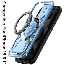 For iPhone 16 6.1inch Case Magnet Circle Metal Stand Shockproof + Tempered Glass