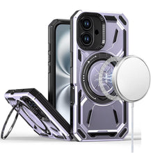 For iPhone 16 6.1inch Case Magnet Circle Metal Stand Shockproof + Tempered Glass