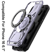For iPhone 16 6.1inch Case Magnet Circle Metal Stand Shockproof + Tempered Glass