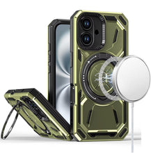 For iPhone 16 6.1inch Case Magnet Circle Metal Stand Shockproof + Tempered Glass