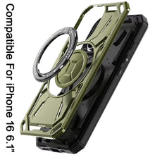 For iPhone 16 6.1inch Case Magnet Circle Metal Stand Shockproof + Tempered Glass