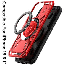 For iPhone 16 6.1inch Case Magnet Circle Metal Stand Shockproof + Tempered Glass