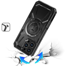 For iPhone 16 Pro 6.3in Case Magnetic Circle Metal Stand Rugged + Tempered Glass