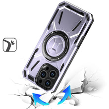 For iPhone 16 Pro 6.3in Case Magnetic Circle Metal Stand Rugged + Tempered Glass