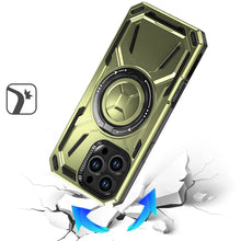 For iPhone 16 Pro 6.3in Case Magnetic Circle Metal Stand Rugged + Tempered Glass