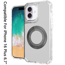 For iPhone 16 Plus 6.7in Case Magnetic Circle with Bling Hybrid + Tempered Glass