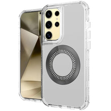 For Samsung S25 Ultra Case Magnetic Circle Bling Hybrid Cover + Tempered Glass