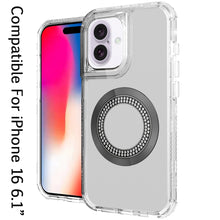 For iPhone 16 6.1inch Case Magnetic Circle Circle Bling Hybrid + Tempered Glass