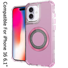 For iPhone 16 6.1inch Case Magnetic Circle Circle Bling Hybrid + Tempered Glass