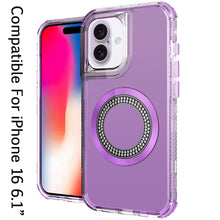 For iPhone 16 6.1inch Case Magnetic Circle Circle Bling Hybrid + Tempered Glass