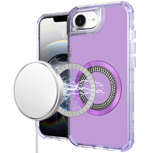 For iPhone 16e Case Magnetic Charging Circle Bling Hybrid Cover + Tempered Glass