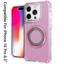 For iPhone 16 Pro 6.3in Case Magnetic Circle with Bling Hybrid + Tempered Glass