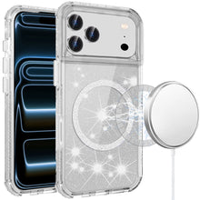 For iPhone 17 Pro Max Case Magnetic Circle Glitter Shockproof + Tempered Glass