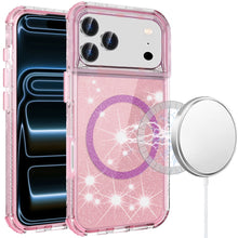 For iPhone 17 Pro Max Case Magnetic Circle Glitter Shockproof + Tempered Glass