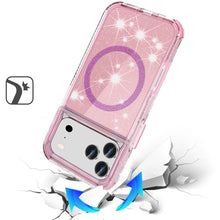 For iPhone 17 Pro Max Case Magnetic Circle Glitter Shockproof + Tempered Glass