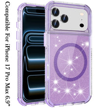 For iPhone 17 Pro Max Case Magnetic Circle Glitter Shockproof + Tempered Glass