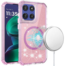 For Moto G Stylus 2025 Case Magnetic Circle Full Glitter Cover + Tempered Glass