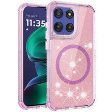 For Moto G Stylus 2025 Case Magnetic Circle Full Glitter Cover + Tempered Glass