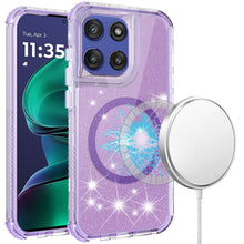 For Moto G Stylus 2025 Case Magnetic Circle Full Glitter Cover + Tempered Glass