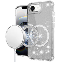 For iPhone 16e Case Magnetic Circle Glitter Shockproof Cover + Tempered Glass