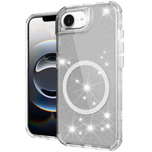 For iPhone 16e Case Magnetic Circle Glitter Shockproof Cover + Tempered Glass