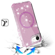 For iPhone 16e Case Magnetic Circle Glitter Shockproof Cover + Tempered Glass