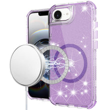 For iPhone 16e Case Magnetic Circle Glitter Shockproof Cover + Tempered Glass
