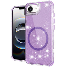 For iPhone 16e Case Magnetic Circle Glitter Shockproof Cover + Tempered Glass