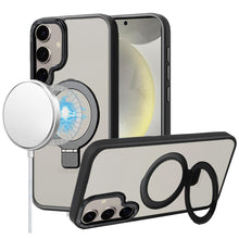 For Samsung S25+/S24+ Case Metallic Magnetic Circle Ring Stand + Tempered Glass