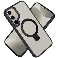 For Samsung S25+/S24+ Case Metallic Magnetic Circle Ring Stand + Tempered Glass