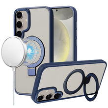 For Samsung S25+/S24+ Case Metallic Magnetic Circle Ring Stand + Tempered Glass