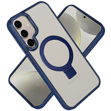 For Samsung S25+/S24+ Case Metallic Magnetic Circle Ring Stand + Tempered Glass