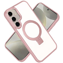 For Samsung S25+/S24+ Case Metallic Magnetic Circle Ring Stand + Tempered Glass