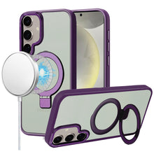 For Samsung S25+/S24+ Case Metallic Magnetic Circle Ring Stand + Tempered Glass