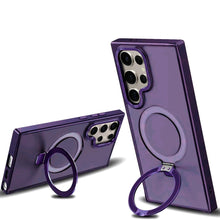 For Samsung S25 Ultra Case Metallic Magnetic Circle Ring Stand + Tempered Glass