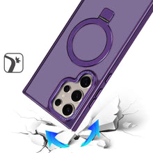 For Samsung S25 Ultra Case Metallic Magnetic Circle Ring Stand + Tempered Glass