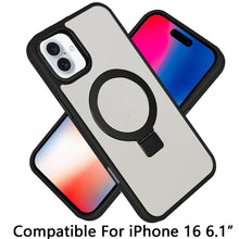 For iPhone 16 6.1inch Case Metallic Magnetic Circle Ring Stand + Tempered Glass