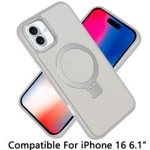For iPhone 16 6.1inch Case Metallic Magnetic Circle Ring Stand + Tempered Glass