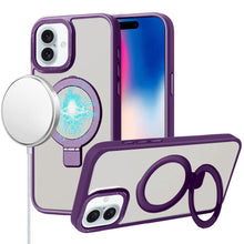 For iPhone 16 6.1inch Case Metallic Magnetic Circle Ring Stand + Tempered Glass