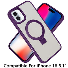 For iPhone 16 6.1inch Case Metallic Magnetic Circle Ring Stand + Tempered Glass