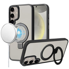 For Samsung S25/S24 Case Metallic Magnetic Circle Ring Stand + Tempered Glass